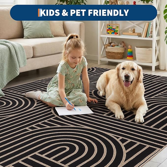 GarveeHome Easy Jute 2x6 Modern Rainbow Runner Rug for Kitchen Hallway Bedroom Non Slip Indoor Outdoor Runner Door Mat for Laundry Porch