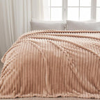 NEWCOSPLAY Super Soft King Blanket Taupe Premium Silky Flannel Fleece 3D Ribbed Jacquard Lightweight Bed Blanket All Season Use (Taupe Ribbed, King(90"x110"))