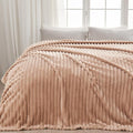 NEWCOSPLAY Super Soft Queen Blanket Taupe Premium Silky Flannel Fleece 3D Ribbed Jacquard Lightweight Bed Blanket All Season Use (Taupe Ribbed, Queen(90"x90"))