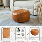 Louis Donné Unstuffed Pouf Ottoman Foot Rest DIY no Filler Cover Only Storage Waterprof Faux Leather Small Bean Bag Cover Reading Relax Floor Chair Waterproof Pet Friendly Easy Clean (Orange)