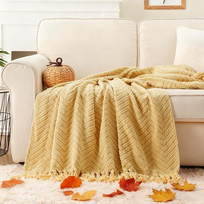 BATTILO HOME Yellow Throw Blanket for Couch, Fall Decor Blankets & Throws, Fall Throw Blanket for Autumn Halloween Decoration, Yellow Throw Blankets for Bed Sofa, 50"x60"