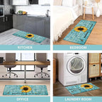 Likiyol Sunflower Kitchen Rugs Set of 2 Anti-Fatigue Mats, Spring Non-Slip Washable Floral Standing Floor Mat, 18''x30''+18''x48'' (Blue)