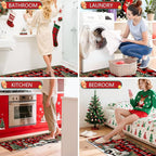 Christmas Rugs for Kitchen Floor, Red Buffalo Plaid Christmas Truck Mats for Kitchen Floor Rubber Non Slip, 2PCS Farmhouse XmasTree Kitchen Mat Cushioned for Room Doorway 15.7"×27.5" +15.7"×47"