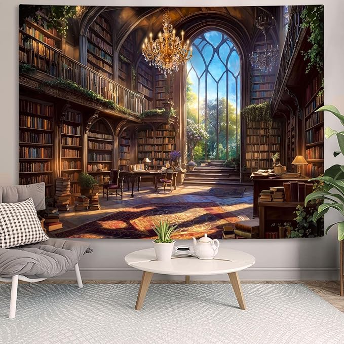 Accnicc Vintage Library Tapestry Medieval Bookshelf Tapestries Wall Hanging Fantasy Academia Hall Book Backdrop Small Tapestry for Bedroom Living Room Dorm Classroom 60 x 44 inch