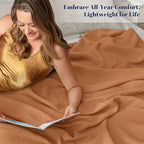 PHF 100% Cotton Muslin Throw Blanket 50" x 60", 4-Layer Lightweight Gauze Throw, Breathable Cloud-Soft Minimalist Blanket for Bed, Couch, Camping & Baby, Caramel, Ideal Gift