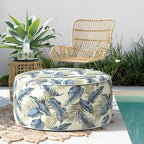 Indoor/Outdoor Inflatable Ottoman, Water Repellent Round Foot Rest Ottomans D31 x H14 inch, Portable Footstool for Patio Garden Camping or Home, Lush Palm Blue