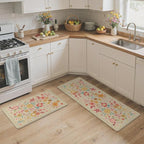 GENIMO Kitchen Mats for Floor 2PCS, Cushioned Kitchen Rugs Non Slip Washable, Farmhouse Anti Fatigue Mat Waterproof, Comfort Standing Mat Rug for Office, Home, Laundry, 17.3"x47"+17.3"x30", Beige