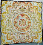 INDIAN CRAFT CASTLE 24" Yellow Ombre Mandala Barmeri Large Floor Pillow Cover Cushion Meditation Seating Ottoman Throw Cover Hippie Decorative Zipped Bohemian Pouf Ottoman Pom Pom Cases 24" Square