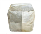 Unstuffed Premium Hair-on Leather Ottoman Pouf Cover, Boho Handmade Genuine Cowhide Square Footstool, Modern Cube Ottoman Footrest for Home Decor Living Room, Bedroom - 18X18 Inch, Grey