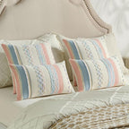 FUTEI Pink Blue Decorative Throw Pillow Covers 12x20 Inch Set of 2, Soft Tufted Striped Textured Accent Pillow Case,Boho Pillows for Couch Decor