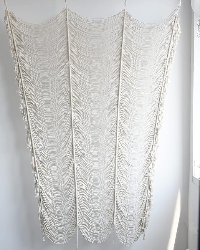 Macrame Curtain Boho Curtain Doorway Window Wall Decor Fiber Yarn Art Craftsmanship Bedroom Headboard Décor,59" W x 75" H(1 Panel)
