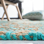 SAFAVIEH Natural Fiber Collection 6' Round Turquoise NF266C Handmade Boho Diamond Tassel Jute Area Rug