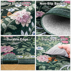 Round Area Rug for Living Room: 6 ft Floral Washable Circle Rug Soft Boho Non-Slip Carpet Indoor Stain Resistant Low Pile Small Circular Rug for Bedroom Entryway Kitchen Nursery Home Office Dark Green