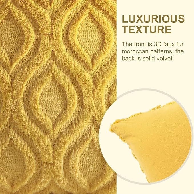 decorUhome Cozy Textured Throw Pillow Covers 20x20 Inch Set of 2, Soft Plush Faux Wool Mustard Yellow Accent Couch Pillow Covers for Modern Farmhouse Sofa Bed Living Room