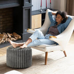 2 Pcs 20 x 15 Inch Unstuffed Pouf Cover Ottoman Foot Rest - No Filler, Faux Rabbit Fur Foot Stool Floor Bean Bag Floor Chair Storage for Living Room Bedroom Home Decor(Gray)