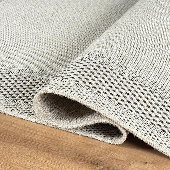 CAMILSON Easy Jute Rug 4x6, Indoor Outdoor Off-White Color Fiber Area Rugs for Living Room Patio and Dining Room Rug, Bordered Boho Woven Design, Easy-Cleaning, Washable Outside Carpet (4 x 6)