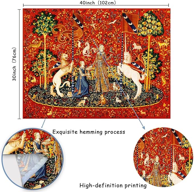 FEASRT Medieval Princess Tapestry Maiden and Unicorn - European Royal Tapestry, 40x30 Inches Soft Flannelette, for Living Room Royal Historical Decor