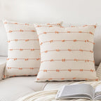 Boho Throw Pillow Covers 16x16 Set of 2 Modern Farmhouse Decorative Cushion Case Tufted Square Pillows Cover Neutral Pillow Cases Accent Pillowcase for Sofa,Couch,Bed,Beige and Pink