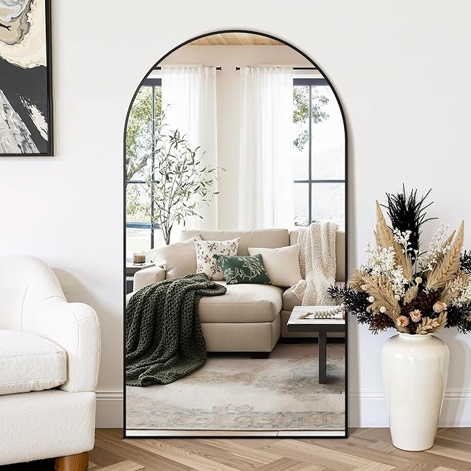 Arched Wall Mirror for Bathroom,Mirrors for Wall,35"x55",Vanity Mirror for Bedroom Dresser, Entryway, Living Room, Metal Frame,Hanging or Leaning Against(Black)