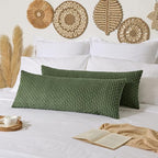 Kevin Textile Spring 14x36 Inch Long Lumbar 1 Pack Boho Decorative Throw Pillow Cover Soft Striped Corduroy Rectangle Cushion Case Solid Color Accent for Living Room Couch Sofa Bed, Moss Green