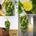 Artificial Fake Hanging Flowers Plants Basket for Spring Outdoor Outside Decoration, UV Resistant Faux Plastic Fabric Flower Morning Glory Wisteria Petunia for Garden Porch Patio Balcony Yard Decor