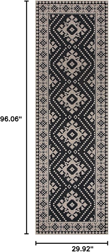Lahome Bijou Moroccan Easy Jute Outdoor Runner Rug, 2x8 Washable Black Hallway Kitchen Runner Rug with Rubber Backing, Farmhouse Indoor Outdoor Carpet for Hallway 8ft Entryway Porch