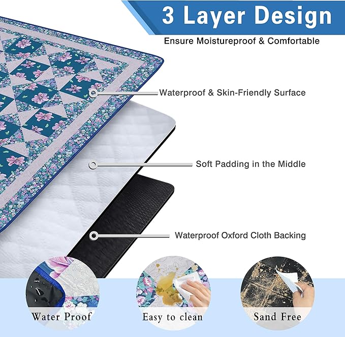 Extra Large Picnic Blankets Waterproof Foldable (80 "x 80") Beach Blanket Waterproof Sandproof,3-Layer Thicking Mat Outdoor Packable Camping Blanket