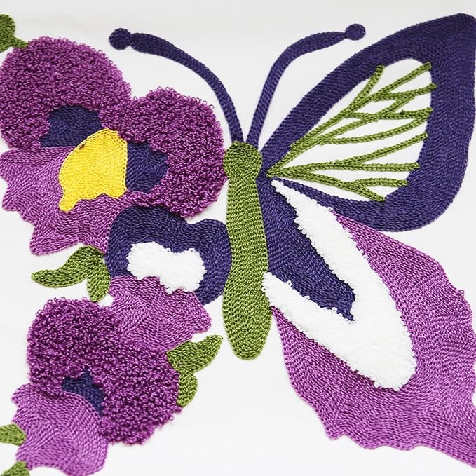 Butterfly Pillow Cover Boho Embroidered Pillow Covers for Couch Sofa Purple Butterfly Bohemian Pillow Covers Cotton Linen 2PCS Pillowcase Covers 18x18 Inch