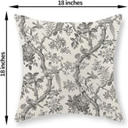 Black Floral Bird Pillow Covers 18x18 Set of 2 Chinoiserie Throw Pillows Black Vintage Flowers Bird Decorative Pillow Cases Outdoor Chinoiserie Decor Farmhouse Cushion Case for Couch Sofa