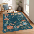 Lahome Floral Washable Rugs for Bedroom, 4X6 Area Rug Ultra-Thin Soft Living Room Rug, Non-Slip Classroom Rug Stain Resistant Boho Rug Low-Pile for ‎‎Nursery Office Flore (4x6ft,Navy Blue)