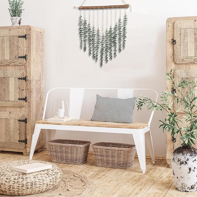 Artificial Hanging Eucalyptus Plant Wall Decor Fake Greenery Leaves Stems on 16.5in Stick Boho Rustic Nature Farmhouse Green Wall Art for Bathroom Bedroom Kitchen Nursery Office