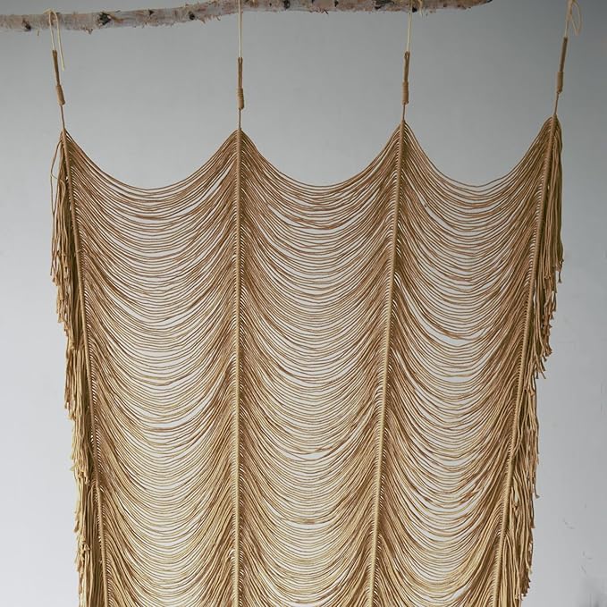 Macrame Curtain Boho Curtain Doorway Window Wall Decor Fiber Yarn Art Handwoven Wall Hanging Art Craftsmanship Home Door Bedroom Wedding Backdrop Arch,Closet Room Divider 59" W x 75" H (1 Panel,Khaki)