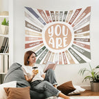 WARDOS Boho Colorful Sunshine Tapestry, You Are Inspirational Tapestry Wall Hanging, Colorful Boho Sun Positive Affirmation Wall Blanket Decor for Kids Room Nursery Playroom Classroom, 50x60 Inch