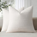 Decorative Linen Throw Pillow Covers 20x20 Set of 2 Solid handcrafted Striped Cushion Covers for Bed Soft Modern Farmhouse Neutral Pillowcase for Couch Bedroom Living Room Home Decor(Cream White)