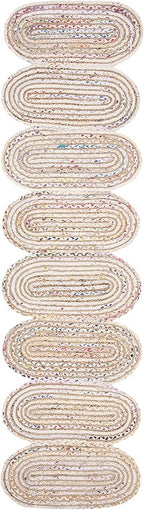 SAFAVIEH Cape Cod Collection 2'3" x 8' Ivory/Multi CAP208A Handmade Braided Jute & Cotton Runner Rug
