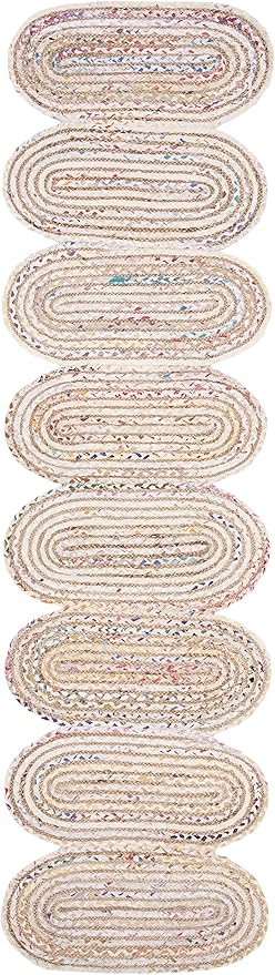 SAFAVIEH Cape Cod Collection 2'3" x 8' Ivory/Multi CAP208A Handmade Braided Jute & Cotton Runner Rug