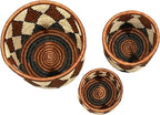 Handwoven African Planter Baskets (Set of 3) Sisal basket for Indoor Plant Pots Vase Home decor Storage Organizer Zen Designs Arts and Crafts (Brown and Natural Black)