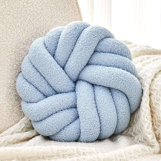 Uvvyui Knot Pillows, 14 Inch Decorative Throw Pillows Round Pillows Cushion, Soft Handmade Knotted Ball Pillow Plush Cushion Home Decor for Bed Couch Living Room (Dusty Blue, 14 Inch)