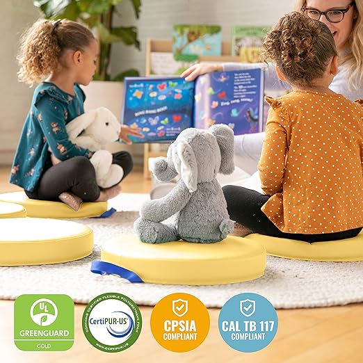 ECR4Kids SoftZone Floor Cushions, Round, Flexible Seating, Yellow, 6-Piece