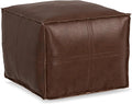 SIMPLIHOME Brody Square Pouf - 18 inch Wide Upholstered Vegan Leather Ottoman in Distressed Dark Brown, Boho Footstool, Coffee Table or Extra Seating for Living Room or Bedroom, Assembled