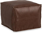 SIMPLIHOME Brody Square Pouf - 18 inch Wide Upholstered Vegan Leather Ottoman in Distressed Dark Brown, Boho Footstool, Coffee Table or Extra Seating for Living Room or Bedroom, Assembled