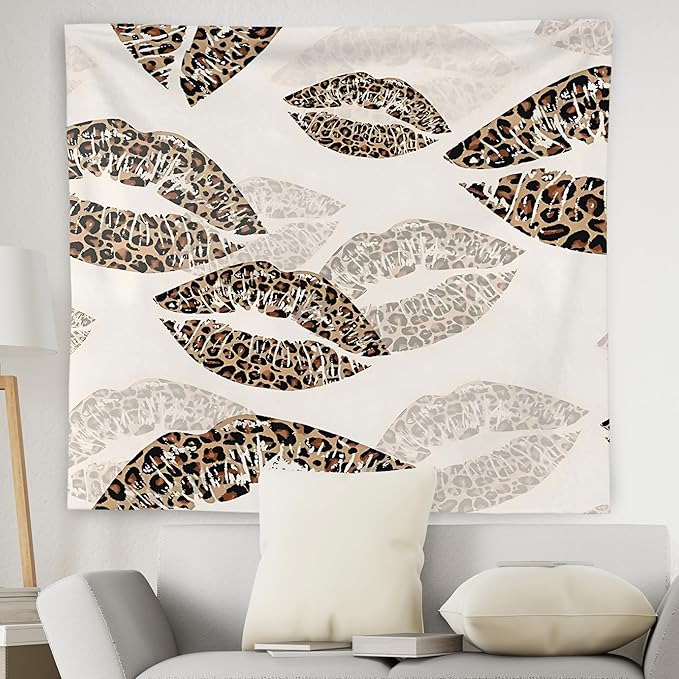 WNAGT Trendy Black and White Kiss Lips Tapestry Wall Hanging, Funky Makeup Wall Decor, Fashion Aesthetic Wall Blanket Decor for Girls Room College Dorm Makeup Room Beauty Room, 50x60 Inch