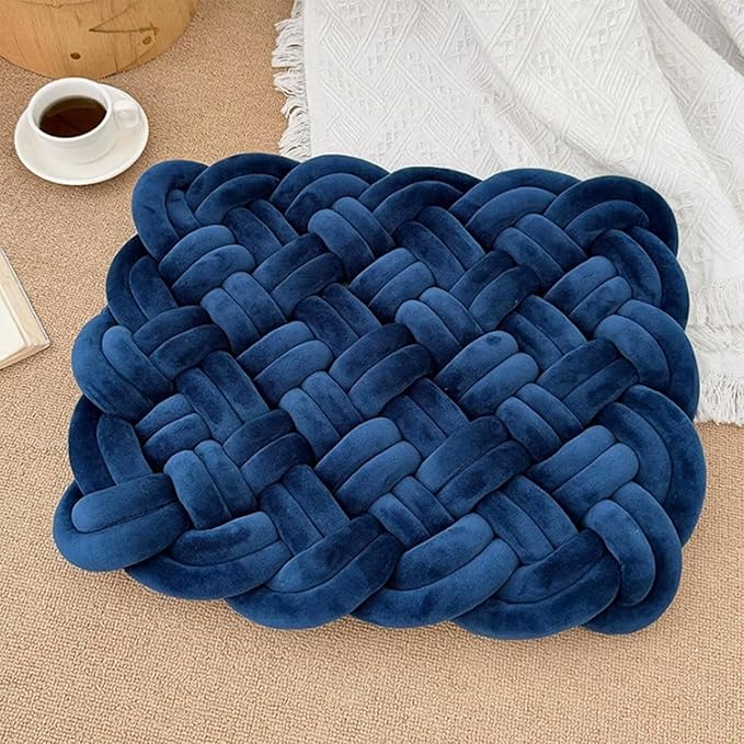 Knot Floor Pillow 19 x 15 Inch Handmade Knotted Meditation Floor Cushions for Adults Sofa Bedroom Reading Room Office Balcony Navy Blue