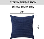 Home Brilliant 2 Packs Corduroy Pillows Cover 22x22 Throw Pillow Covers for Couch Striped Velvet Pillowcases, 55cm x 55cm, 22 x 22 Inch, Navy Blue