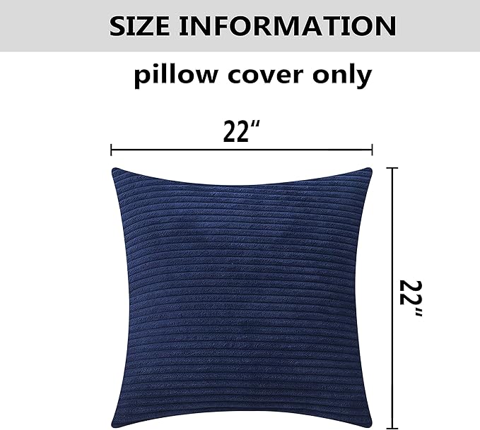 Home Brilliant 2 Packs Corduroy Pillows Cover 22x22 Throw Pillow Covers for Couch Striped Velvet Pillowcases, 55cm x 55cm, 22 x 22 Inch, Navy Blue