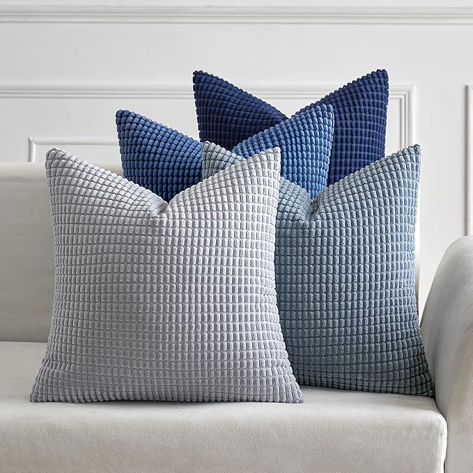 MIULEE Blue Decorative Pillow Covers 22x22 Inch Set of 4 Boho Western Farmhouse Home Decor Couch Throw Pillows Summer Coastal Corduroy Pillowcases Industrial for Sofa Cushion Living Room Bed