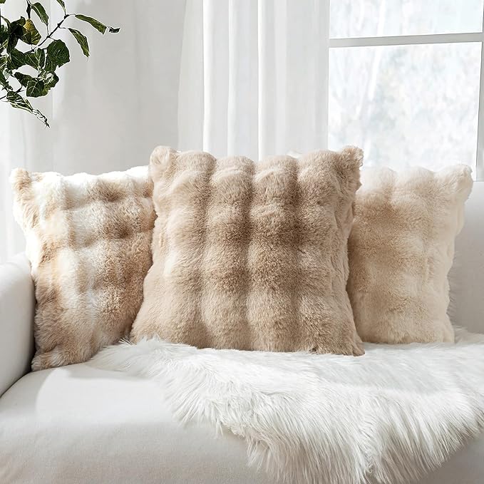 MIULEE Faux Fur Pillow Covers Thick Soft Plush Lumbar Throw Pillows Luxury Spring Home Decor for Couch Bed Bedroom Living Room Sofa,12x20 Inch Pack of 2 Khaki