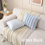 FUTEI Light Blue Decorative Throw Pillow Covers 16x16 Inch Set of 2, Square Soft Faux Rabbit Fur Thick Striped Cushion Cover,Spring Home Decor for Couch Bed Living Room
