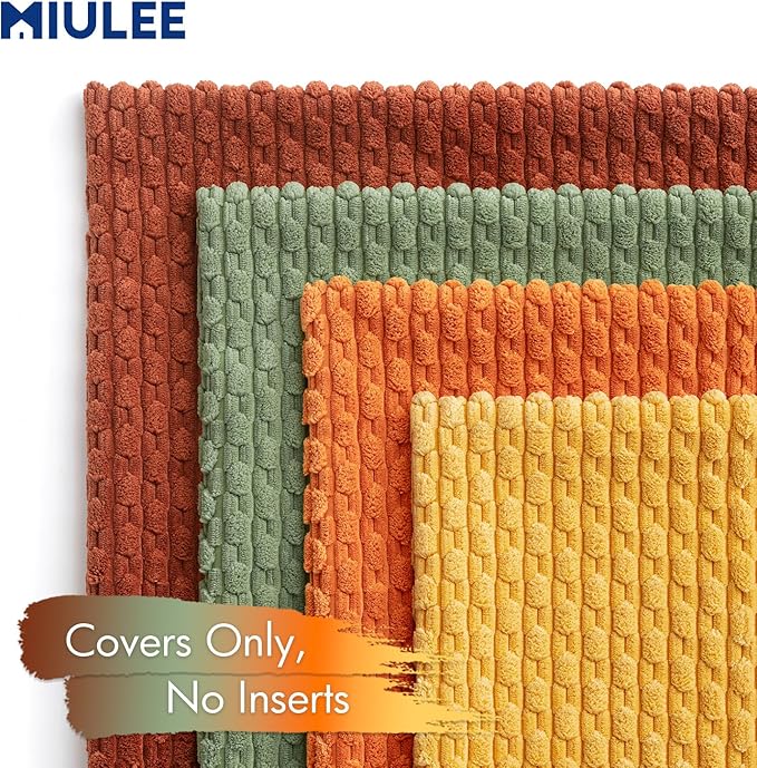 MIULEE Burnt Orange Decorative Throw Pillow Covers for Couch Modern Striped Cushion Covers Soft Corduroy Pillowcase Home Decor for Bed Sofa Living Room 20x20 Inch Set of 4 Yellow Orange