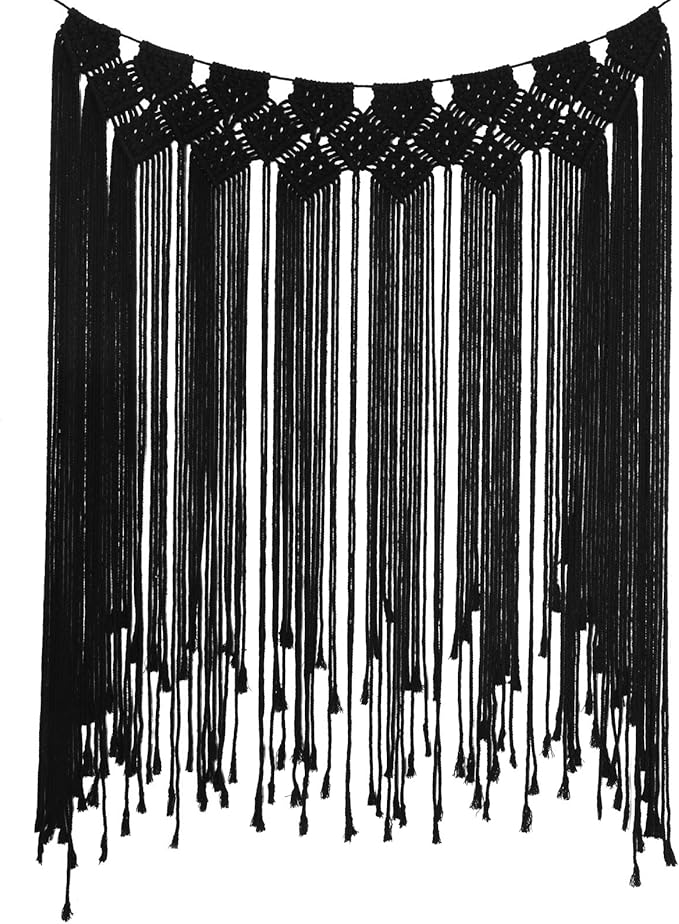 RLoncomix Macrame Wall Hanging Modern Chic Woven Wall Art Tapestry Boho Wedding Living Room Gallery Bedroom Wall Decoration, Black, 39"x 45"